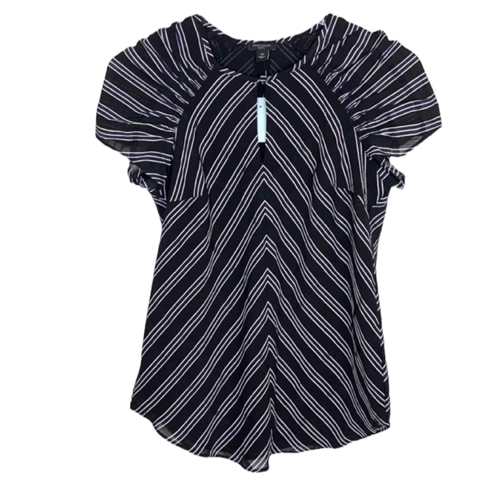 Ann Taylor Petite Black and White Blouse Size XSP NWT